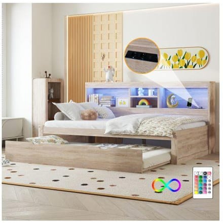 Sofabed - MUVOE - 90x200cm - Prise de courant + USB - Sans matelas - Beige naturel naturel