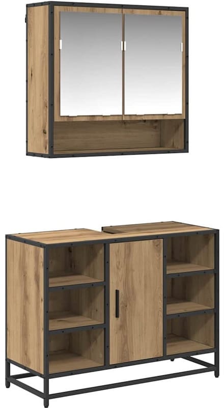 vidaXL - Badkamermeubel - Set - 2 - st - Artisan - Eiken - 80 - x - 33 - x - 60 - cm