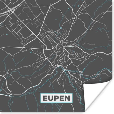 Poster Stadskaart – Grijs - Kaart – Eupen – België – Plattegrond - 75x75 cm