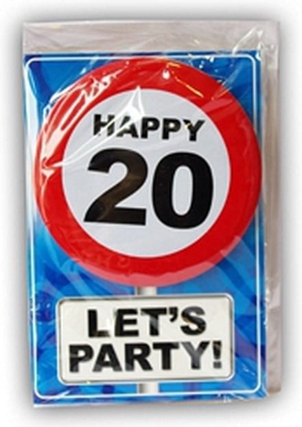 Miko Wenskaart - 20 jaar - verjaardag - Happy Birthday - met button