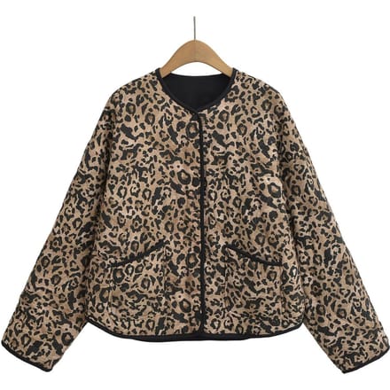 Dames Luipaardprint Katoenen Jas met Lange Mouwen M black