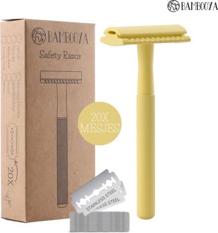 Bambooya Safety Razor + 20 scheermesjes - Scheermesjes voor vrouwen dames - Double Edge Single Blade - Yellow - Zero Waste Scheermesjes - Duurzaam Scheermesje