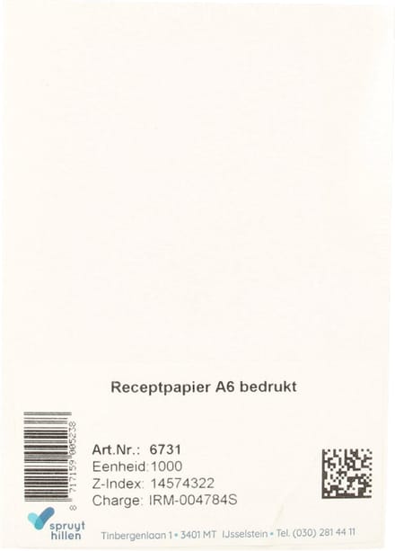 Spruyt Hillen Receptpapier A6 bedrukt 1000 stuks
