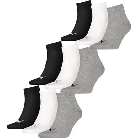 Puma Quarter Sokken Plain 9-pack Zwart / Wit / Grijs-43/46