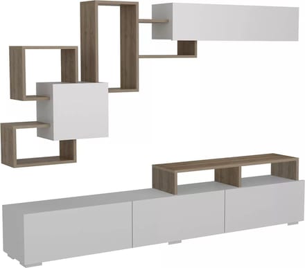 Vente-unique Tv-wandmeubel met opbergruimte - Naturelkleur en wit - TALOLI