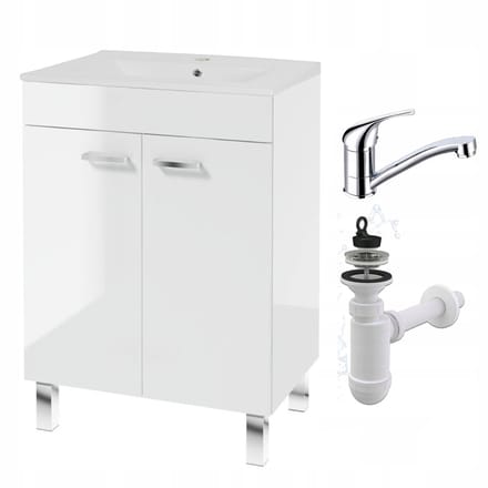 STAMAR - Staande Badkamerkast 60x45 met Wastafel - Kraan - Draaiend - Wit