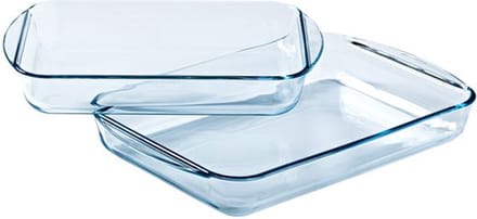 Pyrex - Essentials Ovenschaal Rechthoek met Grepen 2-Delig - Transparant - Borosilicaatglas