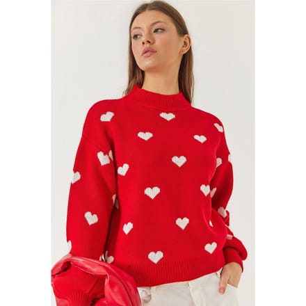 Hartpatroon Ronde Hals Relaxed Fit Trui