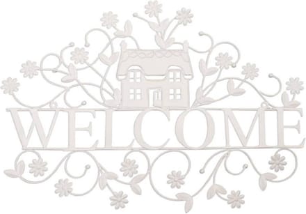 6Y1189 - Wanddecoratie welcome bord - 56 x 40 cm - ijzer - wit