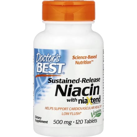Doctor's Best, niacine à libération prolongée avec niaXtend, 500 mg, 120 comprimés