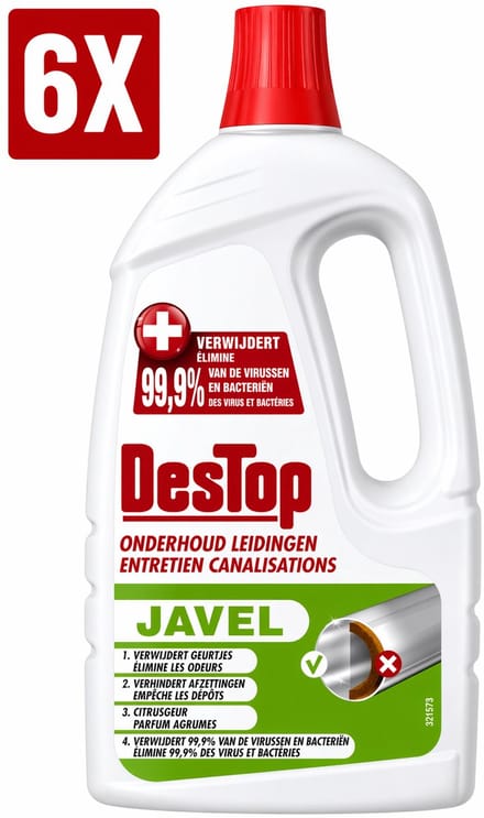 6 x DesTop - Onderhoud Leidingen - Javel - 4-in-1 Werking - Citroengeur - 1,5L