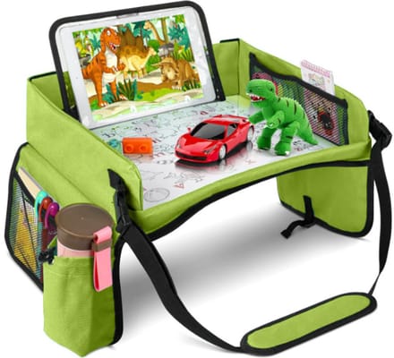Premium Reistafel Voor Auto met Tekentafel & Tablethouder - Autostoel Organizer -Speeltafel - Whiteboard - Groen