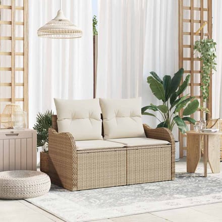 vidaXL - Tuin - Sofa - met - kussen - Beige - 121 - x - 62 - x - 69cm - poly - rattan