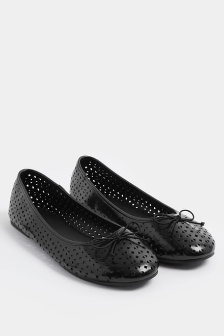 Yours Zwarte Faux Leren Cutout Balletpumps In Wijdte Esize 42E