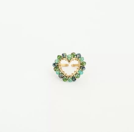 Michelle Bijou, ring, goud, kralen, Green, hart, stainless steel