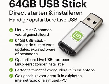 Linux Mint Cinnamon 22.3 | 64GB USB Stick | Direct starten & installeren | Handige opstartbare Live USB
