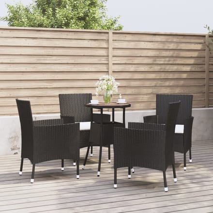 vidaXL - 5-delige - Bistroset - met - kussens - poly - rattan - zwart