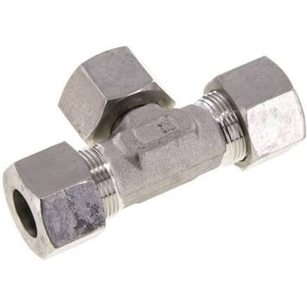 16S RVS T-stuk Snijringkoppeling Draaidoorvoer 400bar Verstelbaar ISO 8434-1