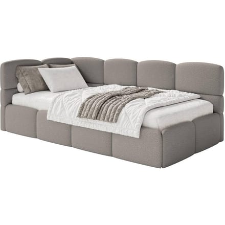 Jeugdbed Chloe links bouclé 90x200 met opbergruimte | NADUVI Collection