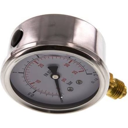 0..2.5 Bar Glycerine Manometer Onderaansluiting RVS/Messing 63 mm Klasse 1.6 - ML02P563SVG