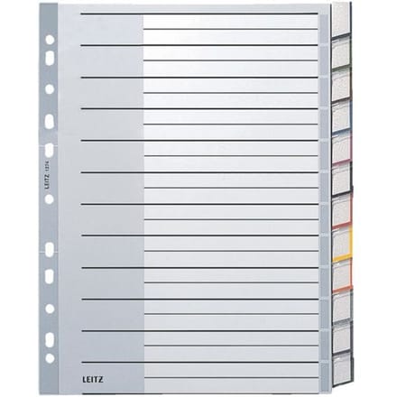 Leitz Venstertabbladen grijs kunststof 11 rings, A4, 12 venstertabs (set 12 vel)