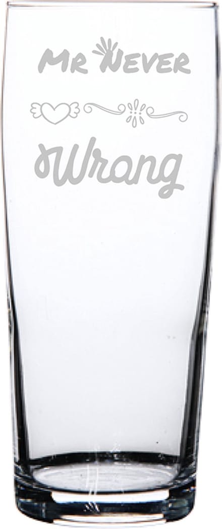 Gegraveerde bierfluitje 19cl Mr. Never wrong