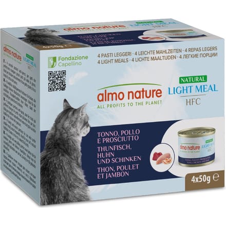 4x 50 g Almo Nature HFC Natural Light Tonijn, Kip & Ham Natvoer Katten