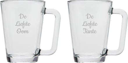 Gegraveerde theeglas 26cl De Liefste Tante-De Liefste Oom