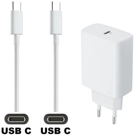 OneOne 45W super snellader en screenprotector van glas voor iPhone 16 Plus. Oplader met sterke 3,0m USB C naar C kabel. Krachtige witte PD PPS lader adapter. Screenprotector past op Apple iPhone 16 Plus