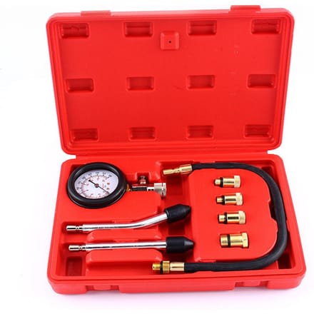 Benzinemotorcompressietester testmeter kit auto motor garage gereedschapskoffer red