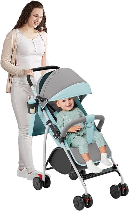Compacte Wandelwagen - Reisbuggy Kinderwagen - Veilig Reizen - Verstelbare Rugleuning - Vanaf Geboorte - Lichtblauw