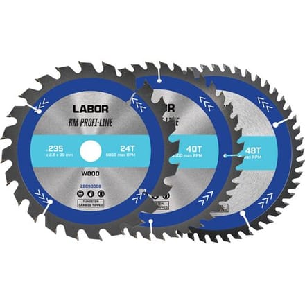 Labor HM cirkelzaagblad hout 235x30x2,6mm - 24,40,48T (3 Stuks)