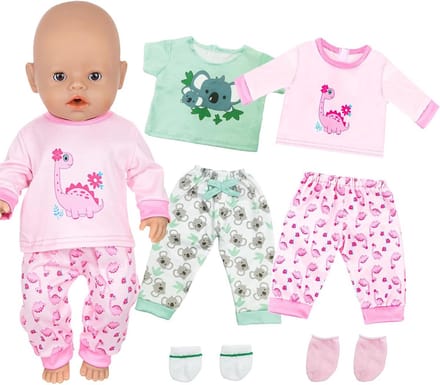 Poppenkleding Set 35-45 cm - Dinosaurus en Koala Pyjama's met Sokken - Jongen Meisje