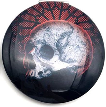 Spiegeltje Make-Up Compact Klep - Gothica Skull Nocturne Rood Zijde - 6.5x6.5x1cm