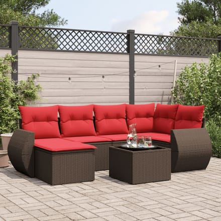 vidaXL - 7-delige - tuinbankset - met - kussens, - bruin - polyrotan