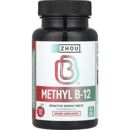 Zhou Nutrition, Méthyl B-12, Arôme Naturel Cerise, 5 000 mcg, 60 Mini Pastilles
