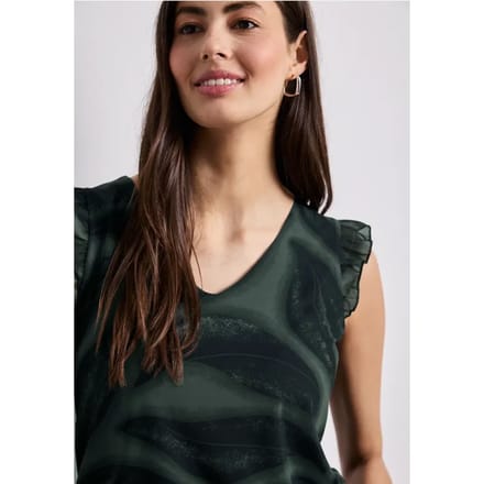 Mesh top met V-hals en print