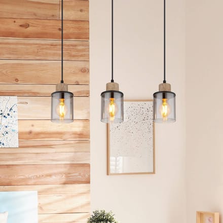 Globo - hanglamp - Reid - zwart - glas smoke glas - grote eettafellamp - E27 - 15707-3H