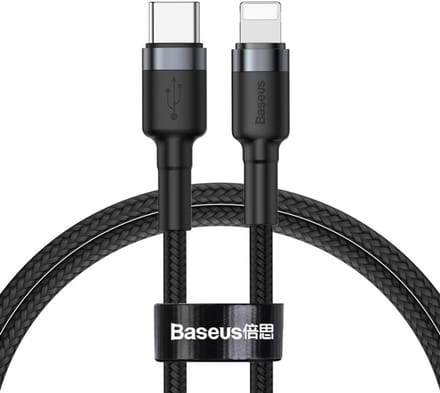 Baseus - Cafule - Kabel duurzame nylon kabel USB Type C PD / Lightning 18W QC3.0 1m zwart-grijs - (CATLKLF-G1)