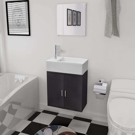 vidaXL - Badkamermeubelset - met - wasbak - zwart - 3-dlg