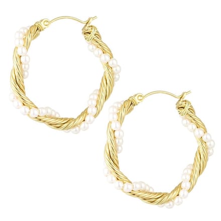 Yehwang Oorbellen Twisted Rope rond met Parels goud