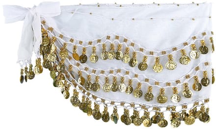 Jumada's - Buikdans sjaal - Heupsjaal - Wit - Gouden Muntjes - 150 cm