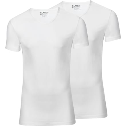 Slater 6900 - Stretch 2-pack extra lang T-shirt V-hals korte mouw wit L 95% organisch katoen 5% elastan