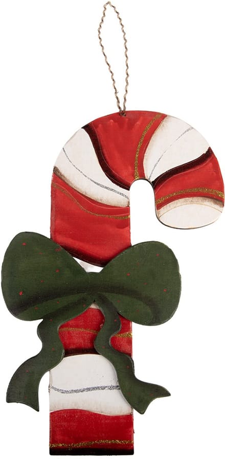 Clayre & Eef Kersthanger Zuurstok 25x1x39 cm Rood Hout