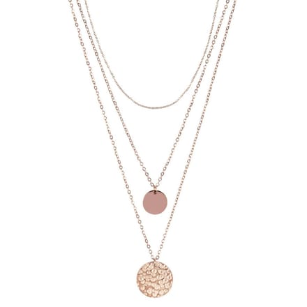 Chic by Lirette - Ketting 3-laags Muntjes Gehamerd RVS-rosegoud