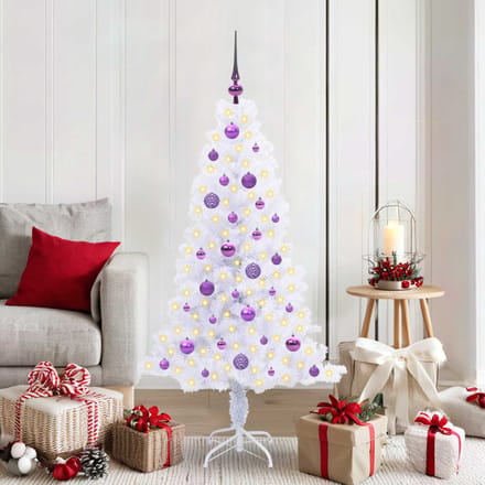 vidaXL - Kunstkerstboom - met - 150 - LED - Wit - 150 - cm - PVC - en - Staal