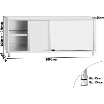 GGM Gastro RVS Werkkast ECO - 2000x700mm - met 2 schuifdeuren zilver