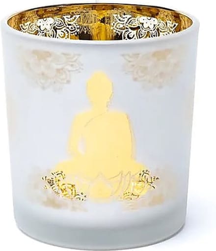 Yogi & Yogini -Sfeerlicht - matglas/metallic - Boeddha - 7,3 cm x 8 cm