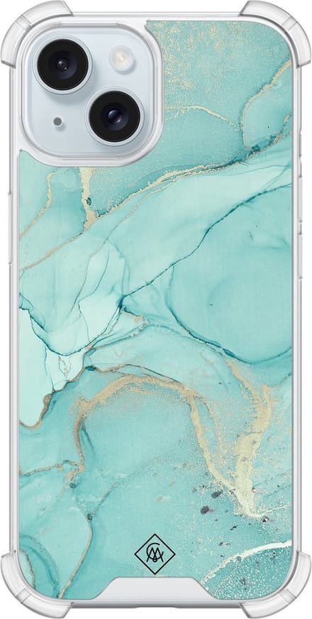 Casimoda® hoesje - Geschikt voor iPhone 13 - Marmer mint groen - Shockproof case - Extra sterk - Siliconen/TPU - Mint, Transparant