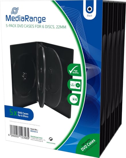 MediaRange | DVD Videobox | 21mm | 6 Disc | Zwart | 5 Stuks